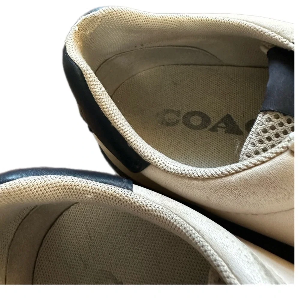 Coach C101 Low Top Sneakers Mens 10D‎ White Leather Navy Blue G4950